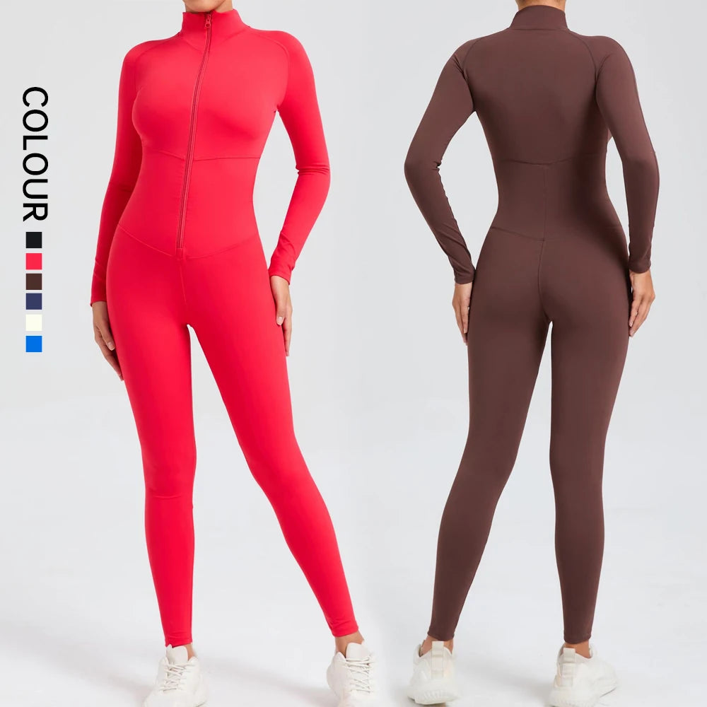 SHINBENE Womens Long Sleeve Bodysuit Shirts Turtle Neck Zip up Tight Full Length Jumpsuit