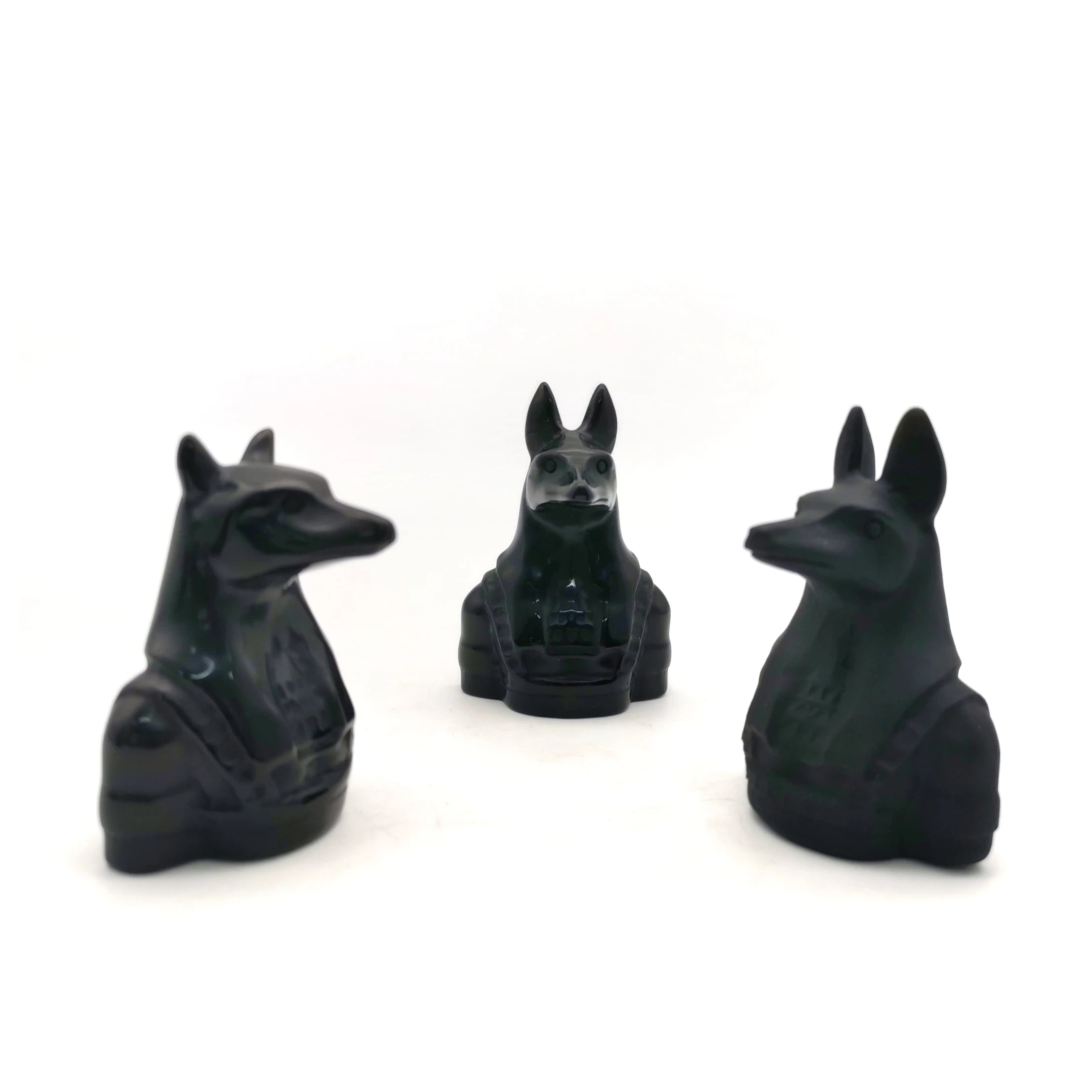 3 Inch Crystal Craft Egyptian God of Death Black Obsidian Jakal's Head Anubis Statue for Gift