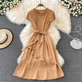 10%OFF Summer Fashion Temperament Waist Slim Ruffled Sleeveless Round Neck Dress Elegant Holiday Dress