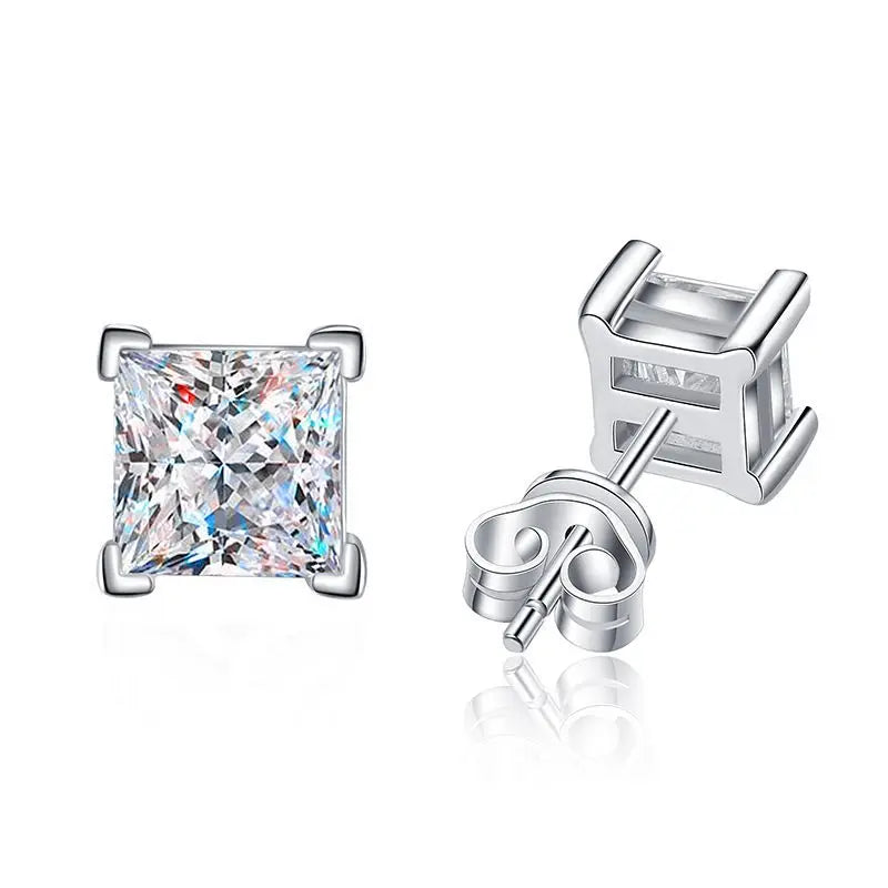 S925 Sterling Silver Princess Diamond Moissanite Earrings Elegant and Luxurious Jewelry