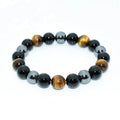 Wholesale Price 4/ 6/8/10/12/14mm Tiger Eye & Hematite & Black Obsidian Natural Stone Triple Protection Bracelet