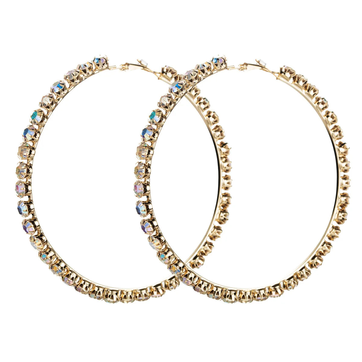 Women Jewelry New Arrival Big Large Silver Plated Color Rhinestone Diamond Hoop Earrings