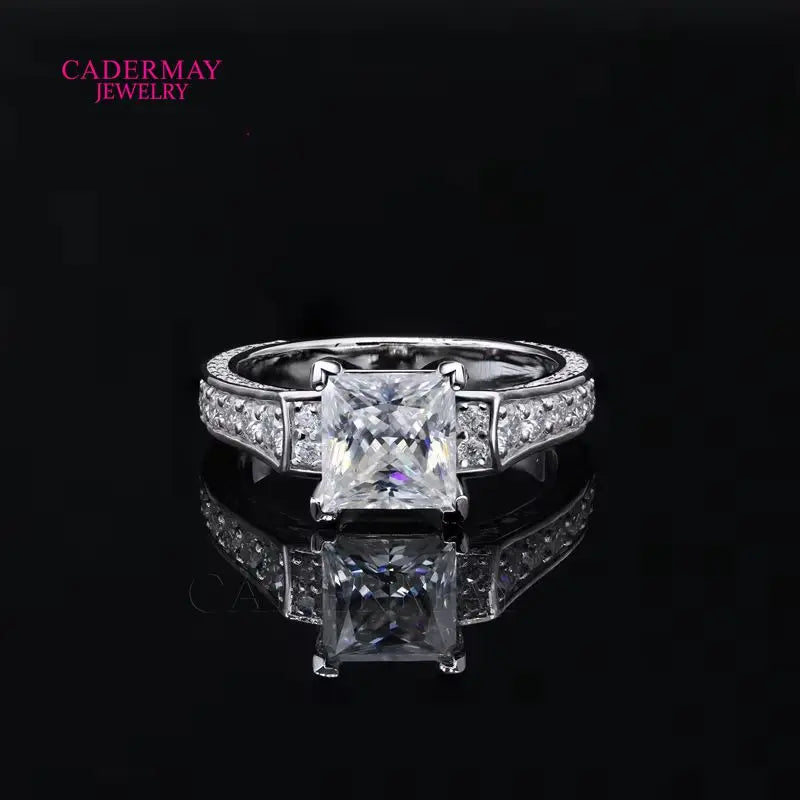 Cadermay Jewelry 925 Sterling Silver 7x7mm 2ct Princess Cut Moissanite Diamond Engagement Anniversary Wedding Ring