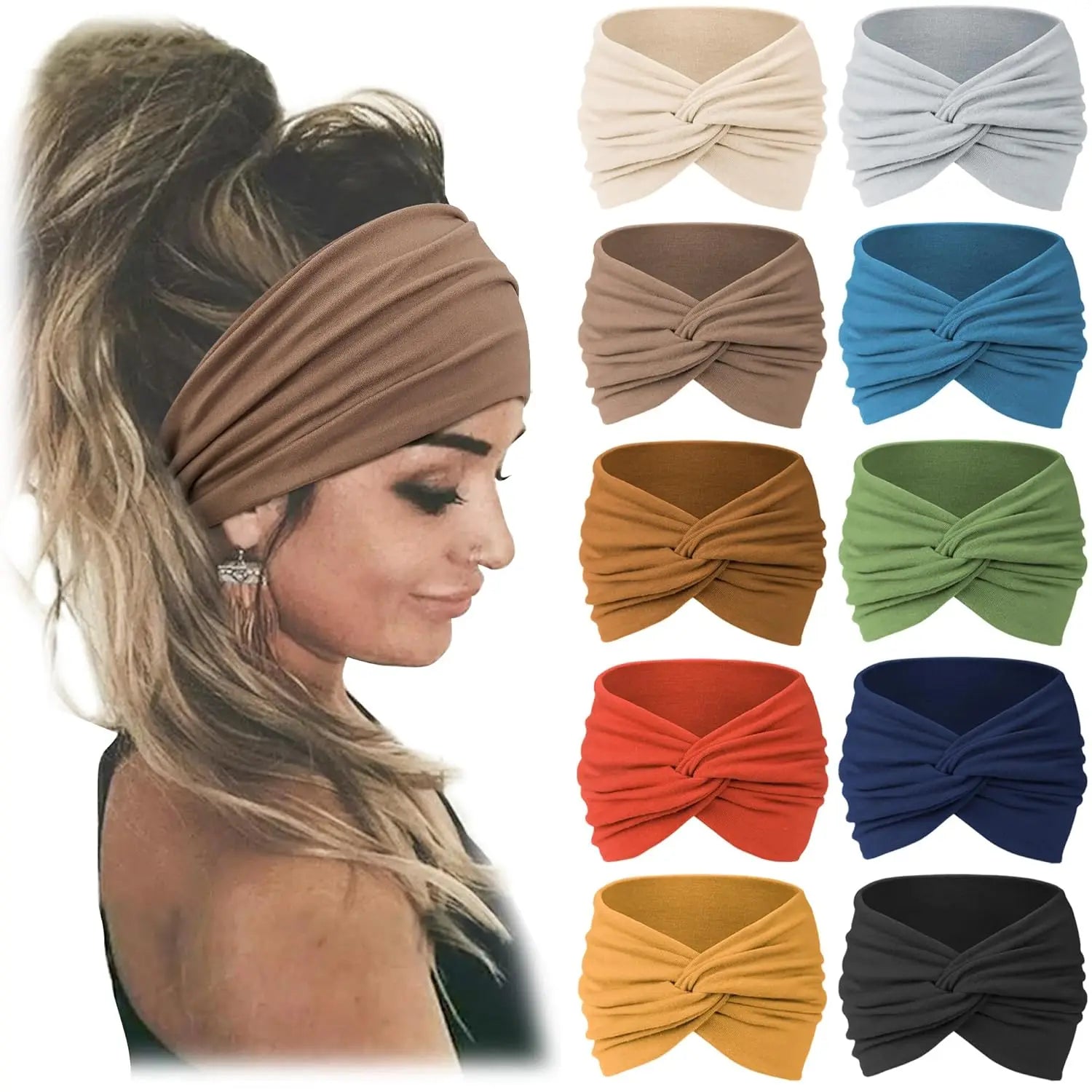 Women Headbands African Wide Hair Wrap Extra Turban Head Bands for Lady Large Sport Workout Stretch Non-slip Big Hair Bands
