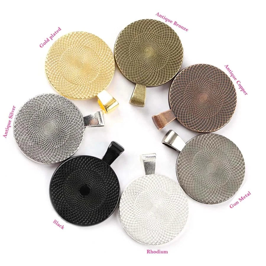 25mm Antique Bronze Silver Gold & Rhodium Plated Zinc Alloy Cabochon Round Tray Pendant for Jewelry Making