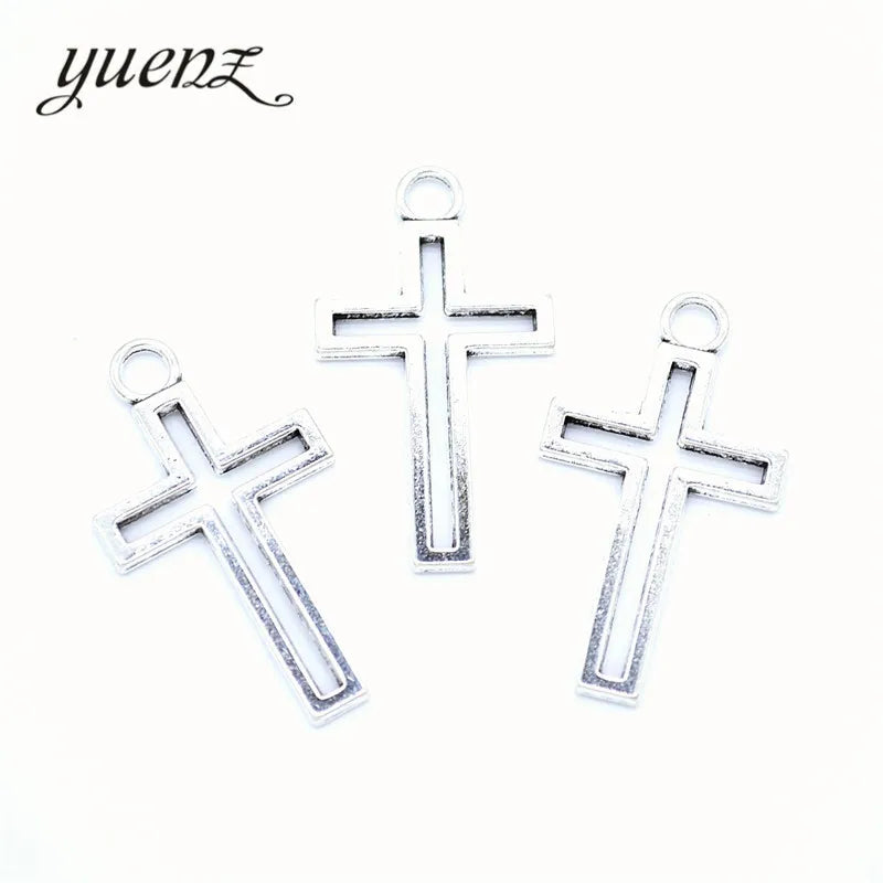 YuenZ Antique silver color cross Charms Pendant Jewelry Metal Alloy Jewelry Marking 39*21mm T101