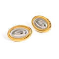 J&D 18K Gold Plated Stainless Steel Two-tone Oval Earrings Gold and Steel Hypoallergenic Statement Jewelry