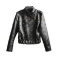 High Quality Hollow Out Design Crop Genuine Sheepskin Leather Jacket Women