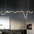 Nordic Simple Long Strip Pendant Light Modern Luxury Kitchen Island Dining Room LED Chandelier Hanging Installation Iron Gold