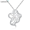 CZCITY Elegant Fashion Big Flower Pearl Pendant Necklace 925 Sterling Silver Women Anniversary Jewelry