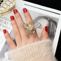 HOVANCI 2020 Fashion Statement Adjustable Crystal Flower Finger Rings Open Cubic Zircon Flower Ring Glamour Jewelry Gift