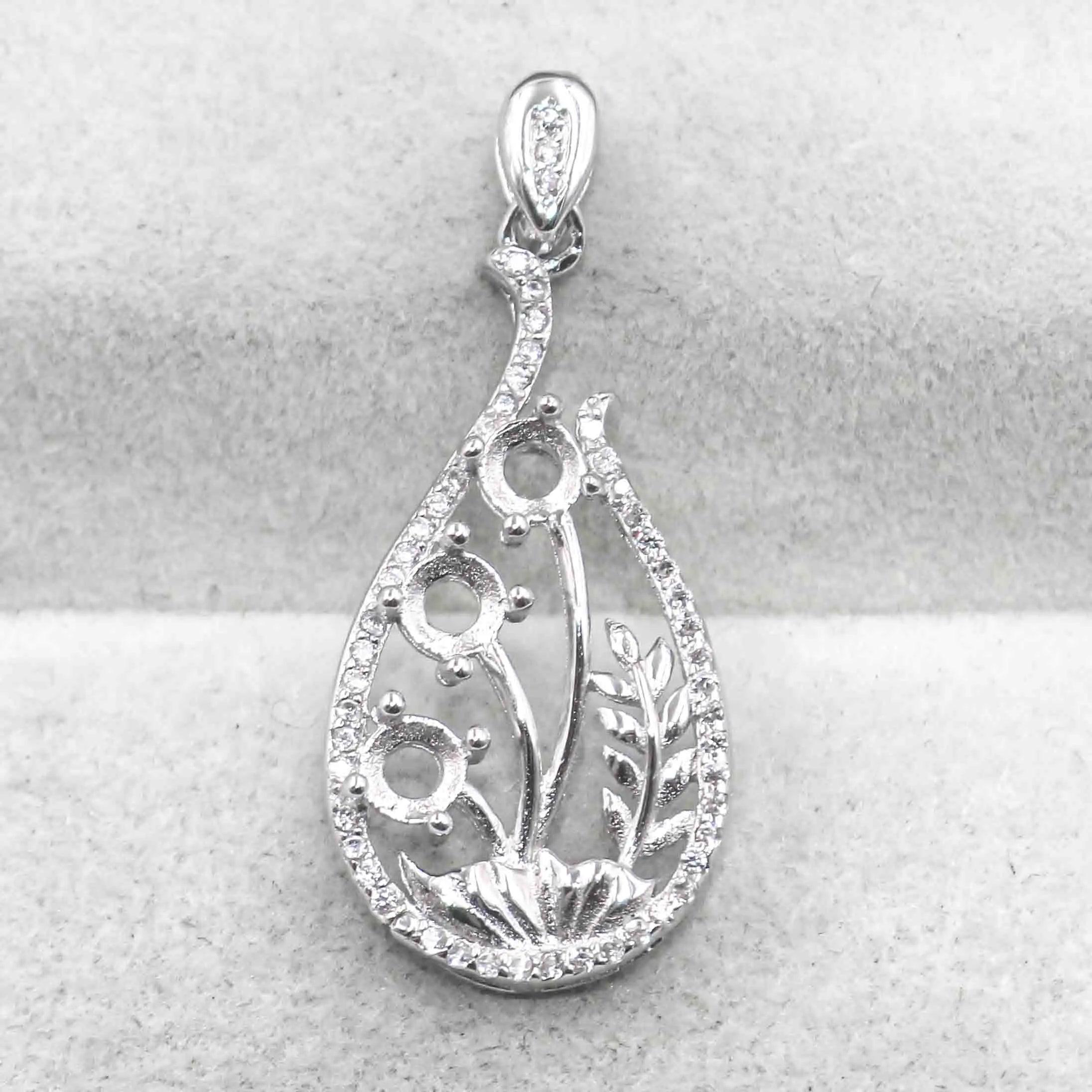 Sterling Silver 4*4mm Semi Mount Pendant Empty Frame Blank Support Setting S925 Base Holder Without Center Stone for DIY Inlay