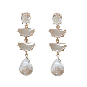 Unique Vintage Baroque Pearl Dangle Stud Earrings 14K 18K Gold Plated Jewelry for Women Bride