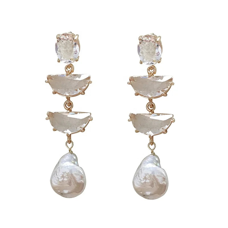 Unique Vintage Baroque Pearl Dangle Stud Earrings 14K 18K Gold Plated Jewelry for Women Bride