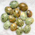 Rhyolite Crystal Palm Stone Natural Hand Carved Green Rhyolite Stone Crystal Healing Palm Stone for Decor