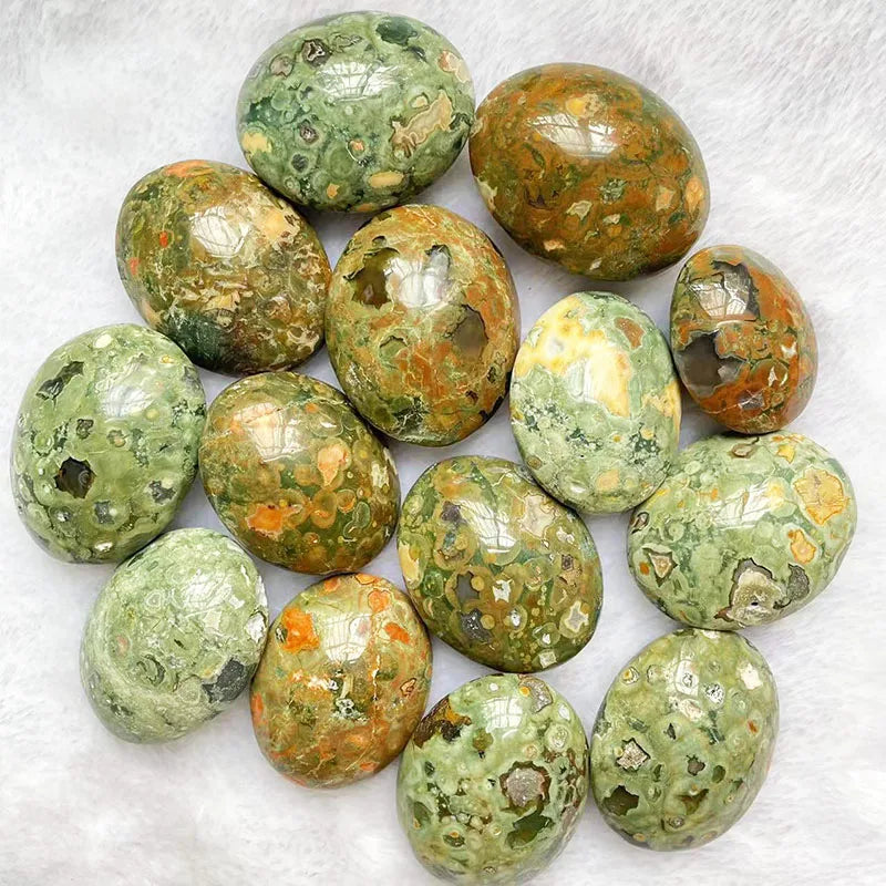 Rhyolite Crystal Palm Stone Natural Hand Carved Green Rhyolite Stone Crystal Healing Palm Stone for Decor