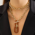 2024 Fashion Jewelry Aluminum Chain Multi-layer Necklace Geometric Metal Collarbone 18k Gold Plated Acrylic Necklace for Women