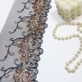 Luxury 13CM Black Tulle Shiny Flower Embroidery Lace Voile Border Lace Trim with Metallic Thread for Women Abaya Dress Sewing