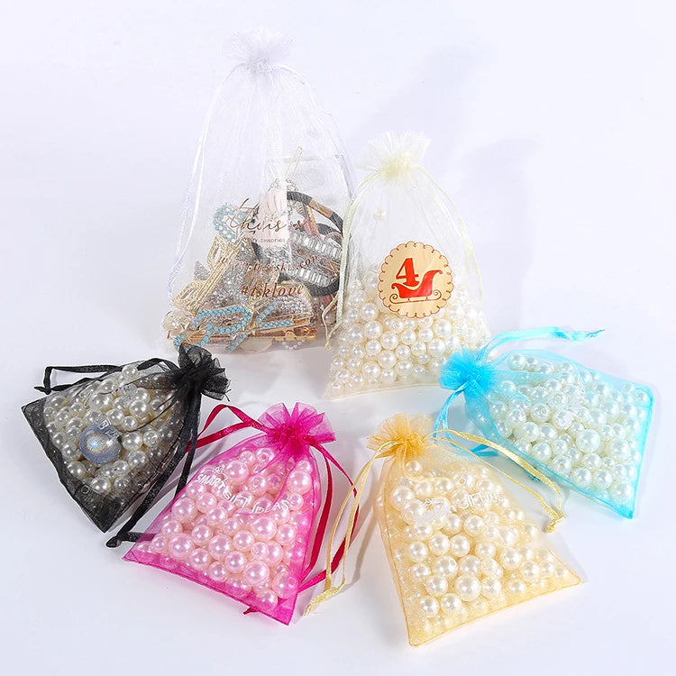 Linna 13*18cm Organza Bags Custom Big Mesh Bags for Jewelry Unique Gift Bags Brown Custom Logo Drawstring Pouch for Party