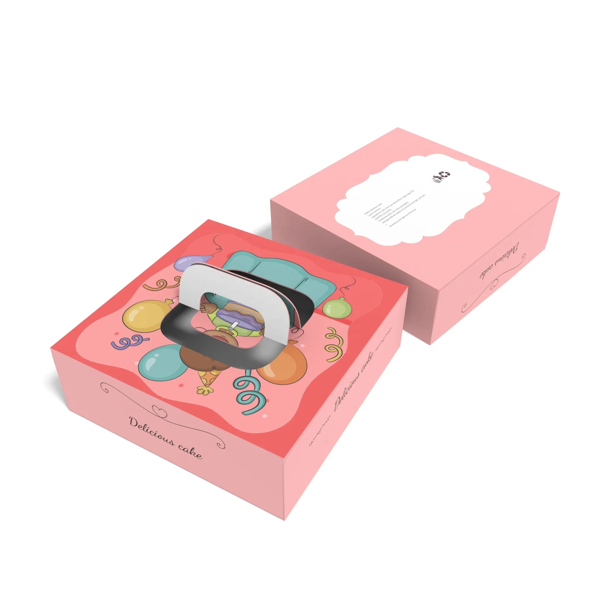 Custom Food-Grade Printed Paper Folders with Glossy Lamination for Bakery Cake Window Packaging Recyclable and Handle