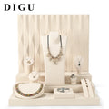 DIGU Wholesale White Beige Microfiber Low/High Cylindrical Jewellery Ring Necklace Bust Holder Stand Set