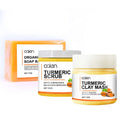 Private Label Skin Lightening Dark Spots Turmeric Soap Bar Exfoliating Scrub Set
