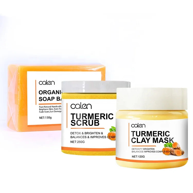 Private Label Skin Lightening Dark Spots Turmeric Soap Bar Exfoliating Scrub Set