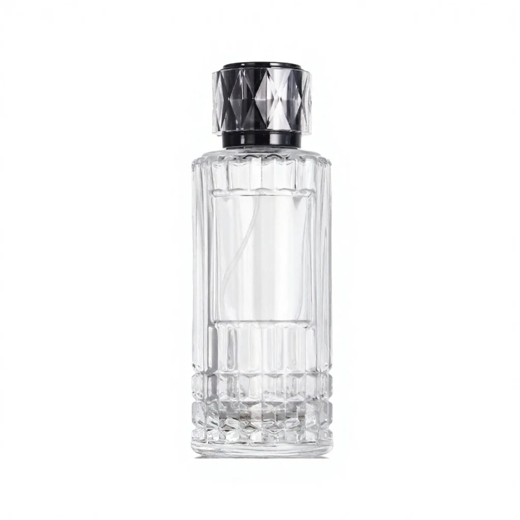 High-End Vertical Stripe Screen Printed Cylindrical Perfume Bottle | Luxury Transparent Glass Cosmetic Container OEM Brand Made