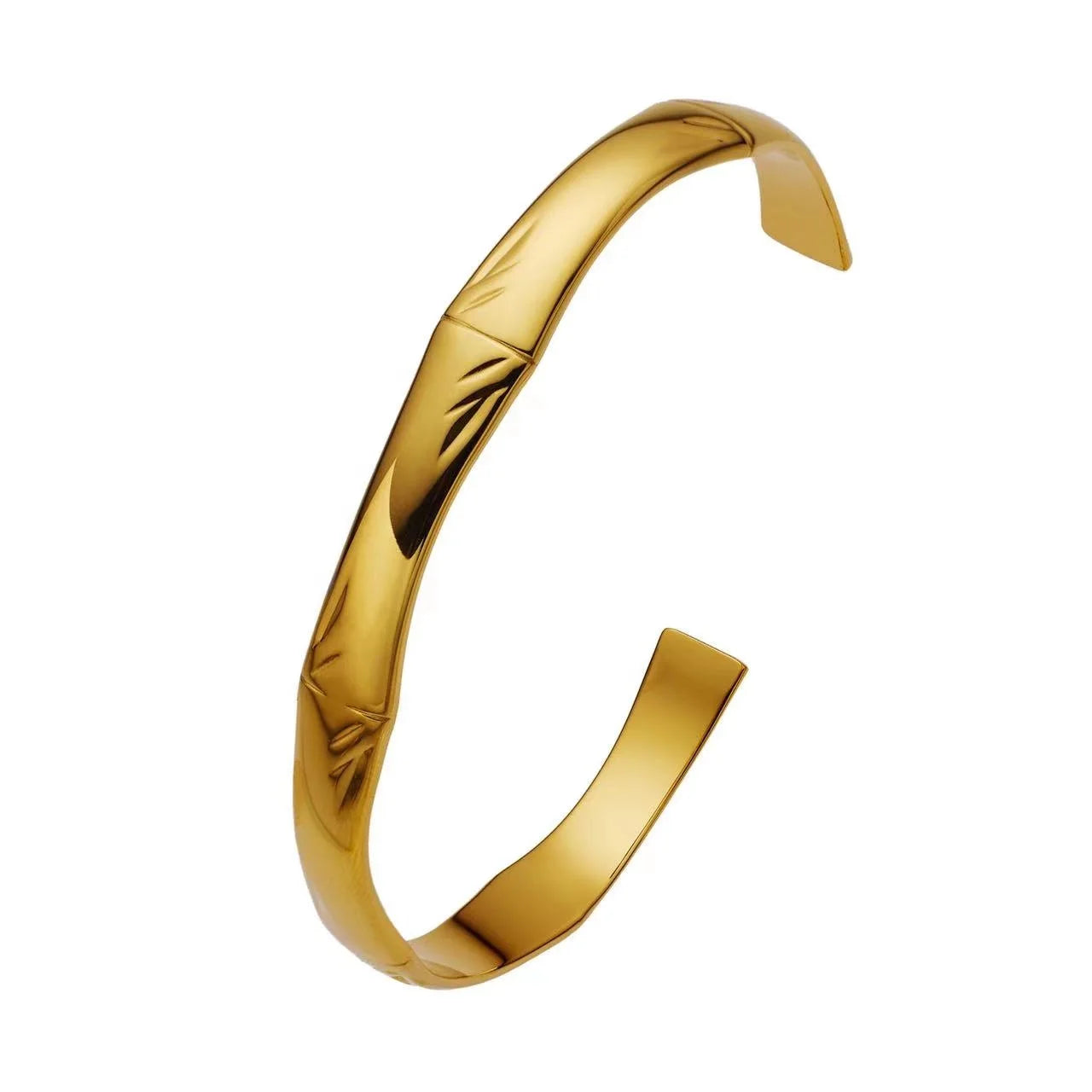 Wholesale Bamboo 18k PVD Cuff Bracelets Bangles 316 Stainless Steel Jewelry for Women Men