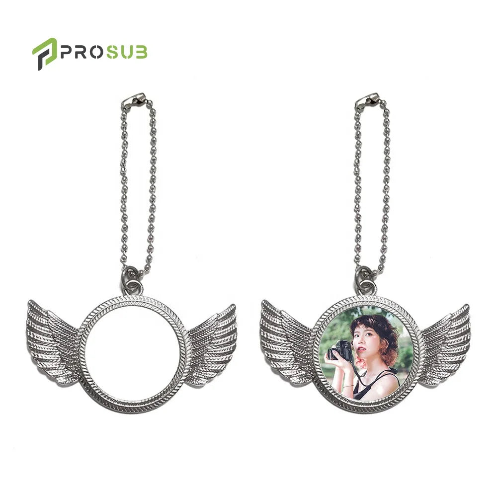 Prosub Mom Sublimation Blanks Necklace Pendant Jewelry Metal Angel Wing Locket Sublimation Necklace Ornament Pendants