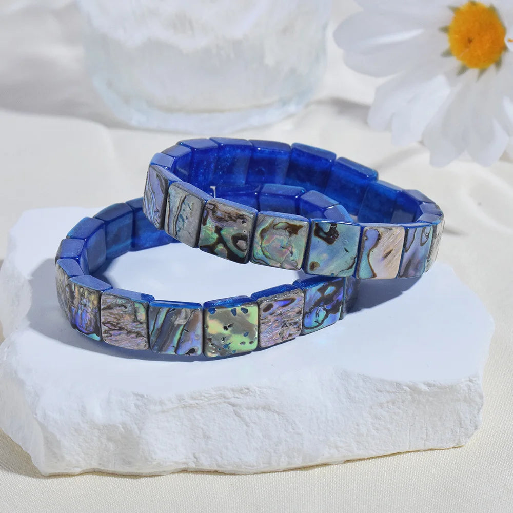 Light Luxury Retro Natural Abalone Shell square Men and Women Bracelet Natural Shell Bracelet Travel Souvenir