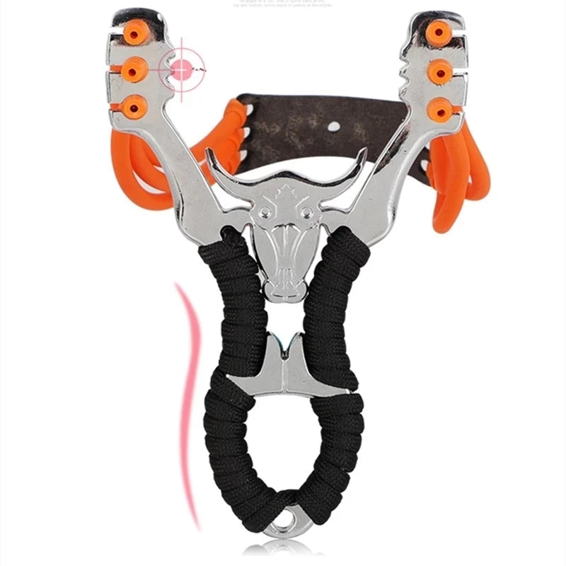 High Quality Alloy Bull Head Slingshot Powerful Rubber Hunting Catapult Outdoor Shooting Sports Competitive Children's Toy