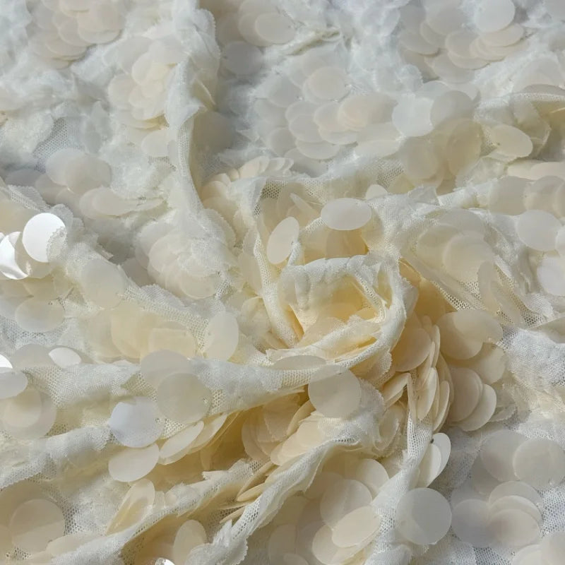 Good Price Fluorescent Knitted Polyester White Bridal Lace Embroidery Mesh Big Sequin Fabric for Girls Wedding Dress Upholstery