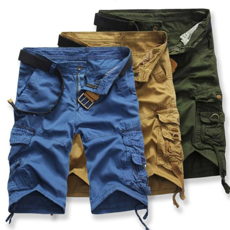 Summer New Mens Overalls Shorts Straight Casual Cargo Shorts Men Multi-Pocket Loose Five-Point Shorts for Male