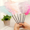 Vintage Europe Type Wedding Articles Metal Long Pen 40cm Beautiful Turkey Ostrich Metal Colorful Feather Ball Pen for Girls
