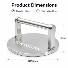 Stainless Steel Silver 150mm Dia Grill Weight Smash Burger Press Heavy Duty Bacon Press Dishwasher Safe for BBQ Grill