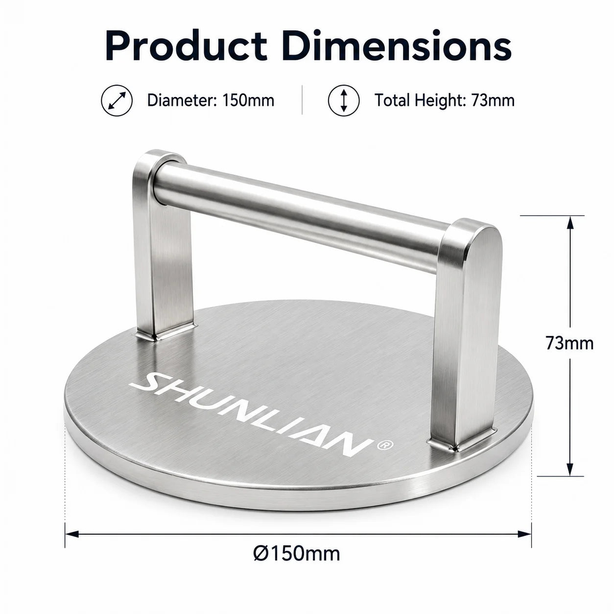 Stainless Steel Silver 150mm Dia Grill Weight Smash Burger Press Heavy Duty Bacon Press Dishwasher Safe for BBQ Grill