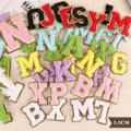 5.5cm Gold Border English Alphabet Sewing Patches Chenille Iron-on Letter Patches Sequins for Clothing Hat Decoration PVC Fabric
