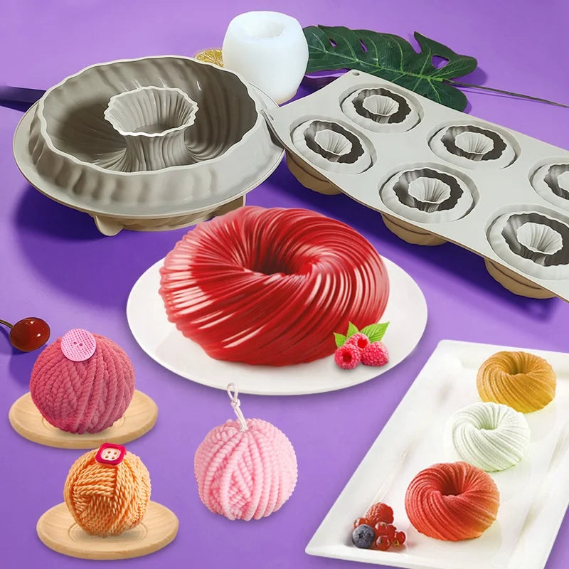 D5062 Hairy coil Knitting ball Button candle Mousse Chocolates Fondant Turn sugar Cake baking Pastries Resin Mold Silicone 3D M