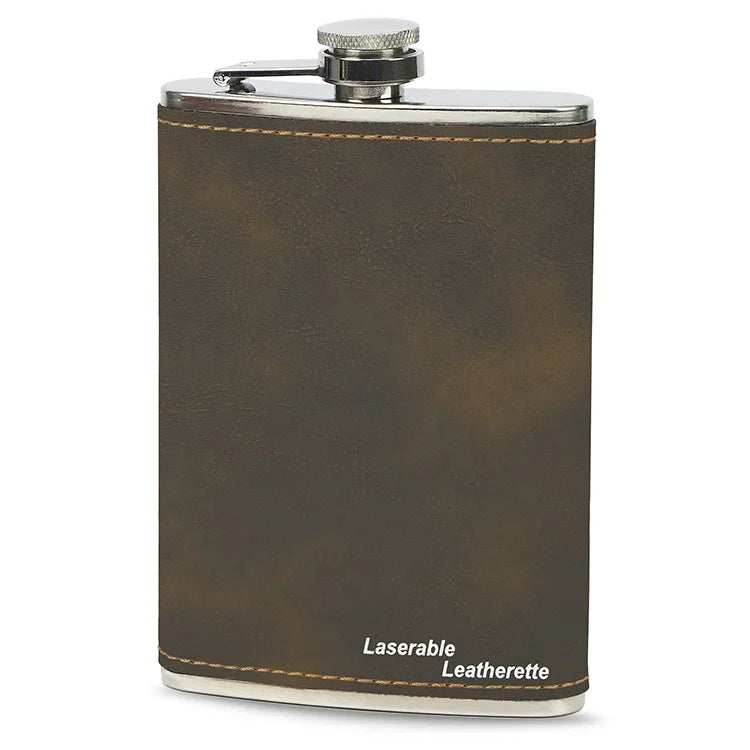 Wholesale Personalized 9oz Stainless Steel Hip Flask Custom Laserable Leatherette Wrapped Whiskey Liquor Bottle for Wedding Gift