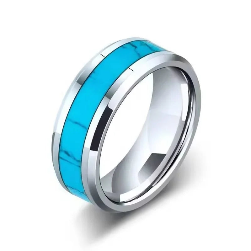 Wholesale Fashionable Male Titanium Steel Stainless Steel Ring Handsome Shell Turquoise Patch Drops Oil Ring Popular Explosive