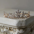 SLBRIDAL Baroque Style Golden Copper Alloy Leaf Flower Zircon Bridal Tiara Crown Wedding Women Party Hair Jewelry Accessories