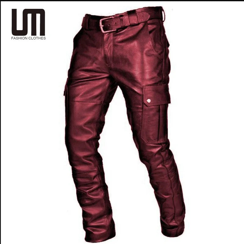 Liu Ming Oem Odm New Arrivals Fashion Men Clothing Pu Leather Motorcycle Pants Cargo Pockets Punk Vintage Trousers