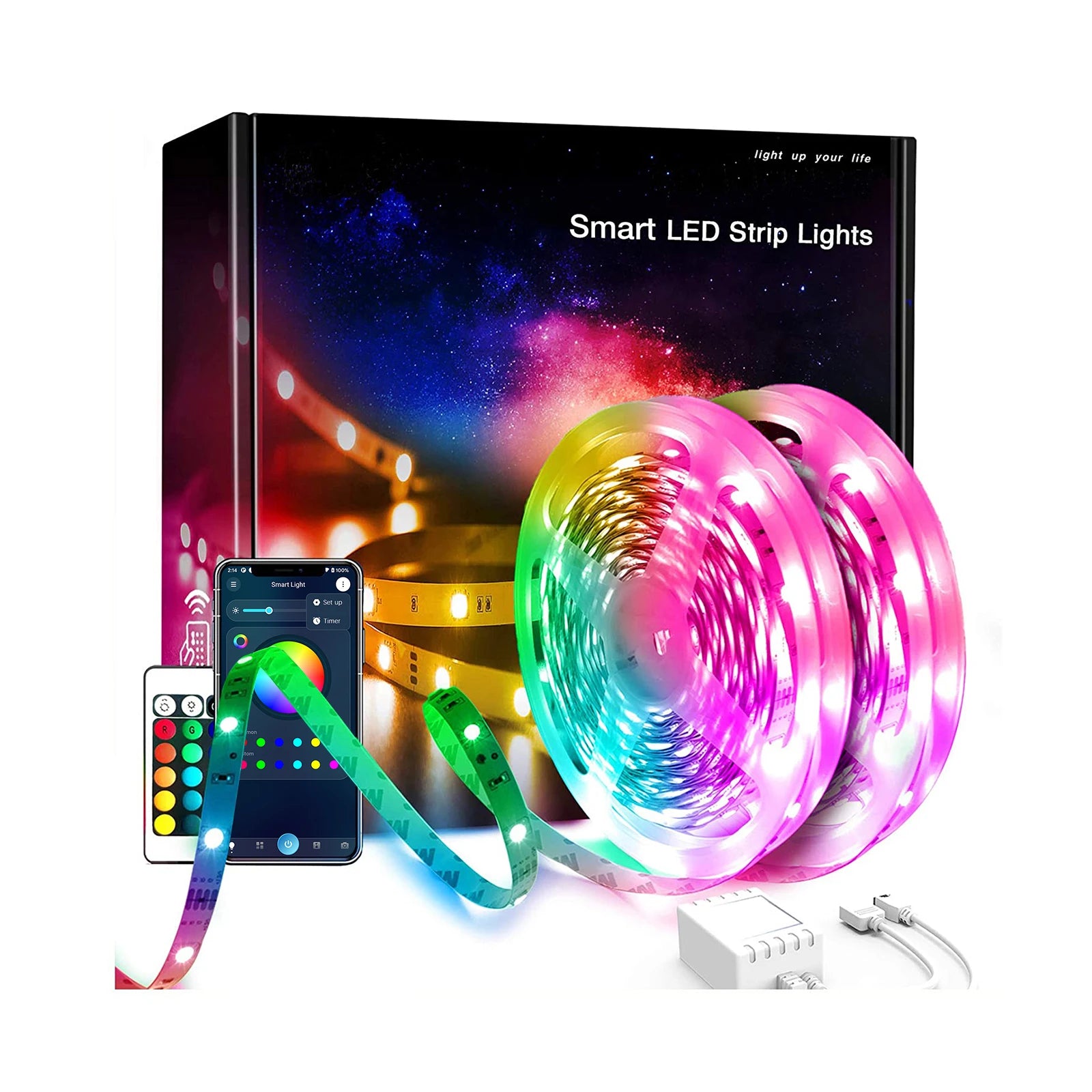 24V-12D-20m 65.6ft 2835RGB APP Control Music Sync Color Moving Switch by Remote Phone Smart Led Strip Light