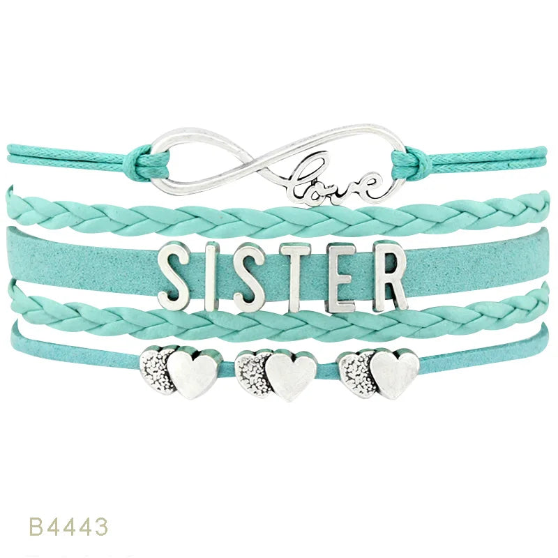 Infinity Love Wedding Engagement Gift Brother Bridesmaid Little Middle Big Sister Best Friends Leather Wrap Bracelets for Women