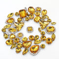 Golden Yellow Wholesale Mixed Shape Crystal Buckle Glass Rhinestones with Silver Claw for Decoration