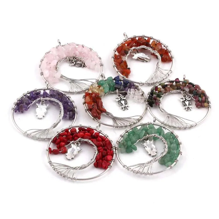 Hongzhuo Wholesale Western Style Fashion Ethnic Style Tree of Life Natural Colorful Stone Pendant Jewelry