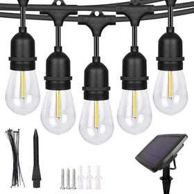 Commercial Grade Waterproof 10m Outdoor Solar String Lights with S14 LED Bulbs Festoon Garden Lighting for Patio and Backyard