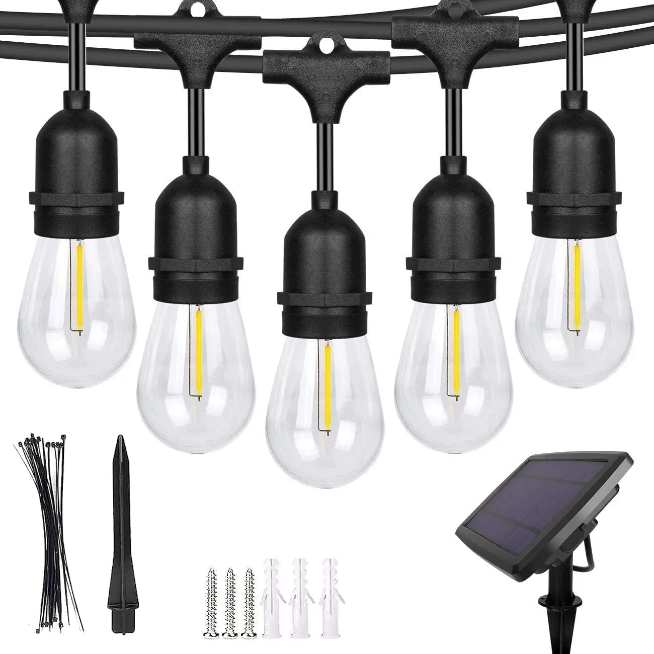 Commercial Grade Waterproof 10m Outdoor Solar String Lights with S14 LED Bulbs Festoon Garden Lighting for Patio and Backyard