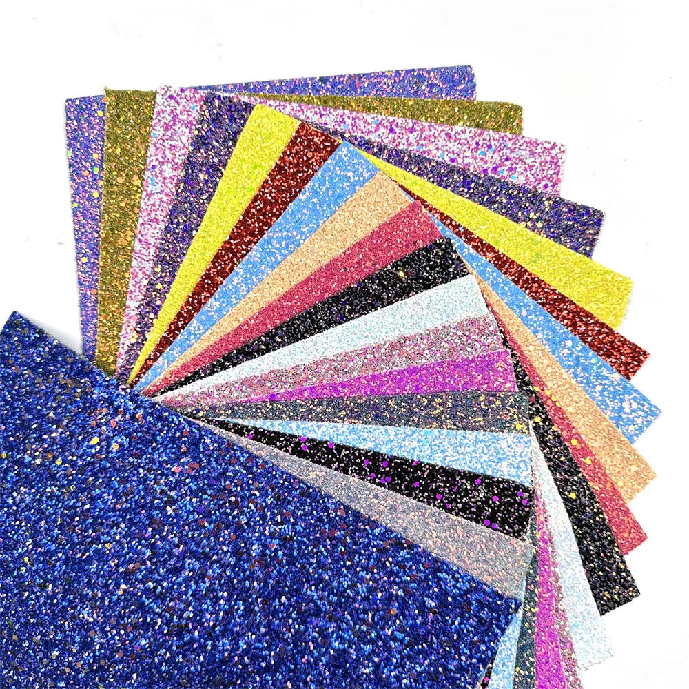 Bright Mixed Neno Candy Color Chunky Glitter Fabric Sheets Sparkle Shiny Pink Yellow Grey Stars Faux Leather for Cricut Bows